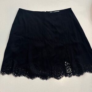 Reformation Black Mini Skirt With Slit and Lace Trim Size 0